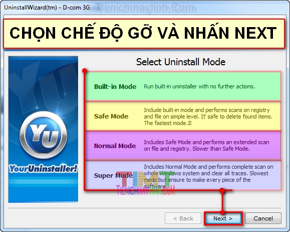 hướng dẫn chọn chế độ gỡ ứng dụng với phần mềm uninstaller-full-2019-pro