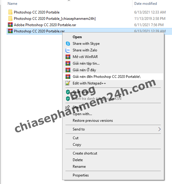 Giải nén phần mềm adobe Photoshop CC 2020 portable mới nhất.