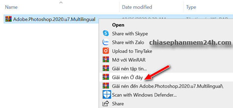 Dùng phần mềm WinRAR để giải nén phần mềm photoshop cc 2020