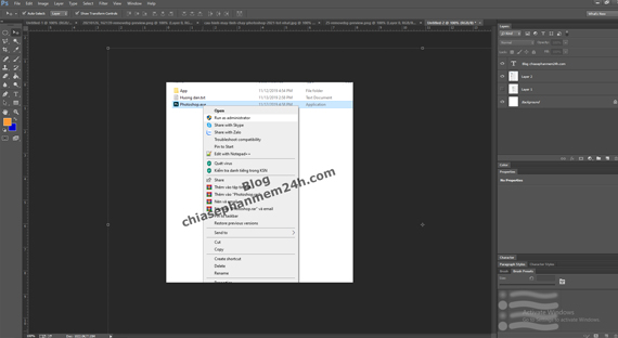 Giao diện sử dụng phần mềm adobe photoshop cc 2020 portable.