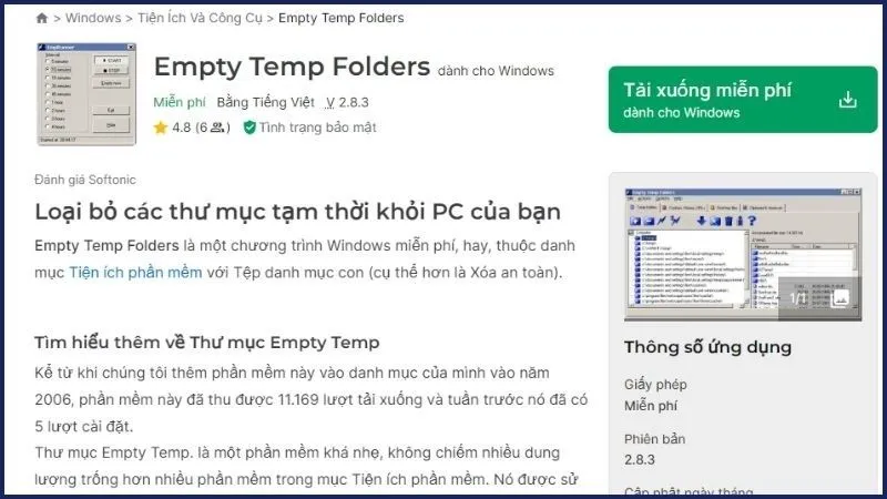 Phần mềm dọn rác máy tính Empty Temp Folder 